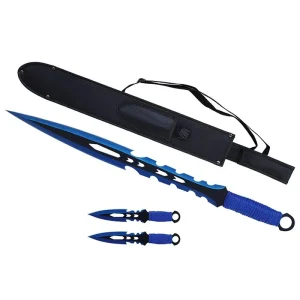 27″ Aqua Talon Tactical Machete Sword w/ Two 8″ Throwing Knives