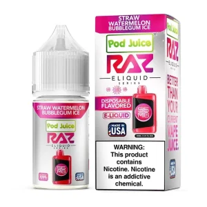 Pod Juice x RAZ Straw Watermelon Bubblegum Ice TFN Salt Vape Juice 30ml - 55MG